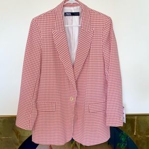 NWT Zara Checkered Blazer in Pink size L